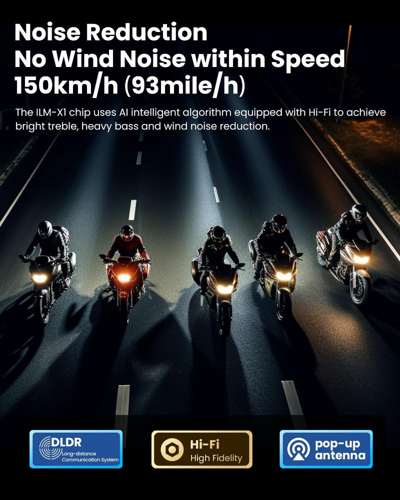 ILM Motorcycle Bluetooth Headset Helmet Communication System 2100M Intercom IP67 Waterproof Noise Cancellation Model RANGEPRO Gray - Image 5